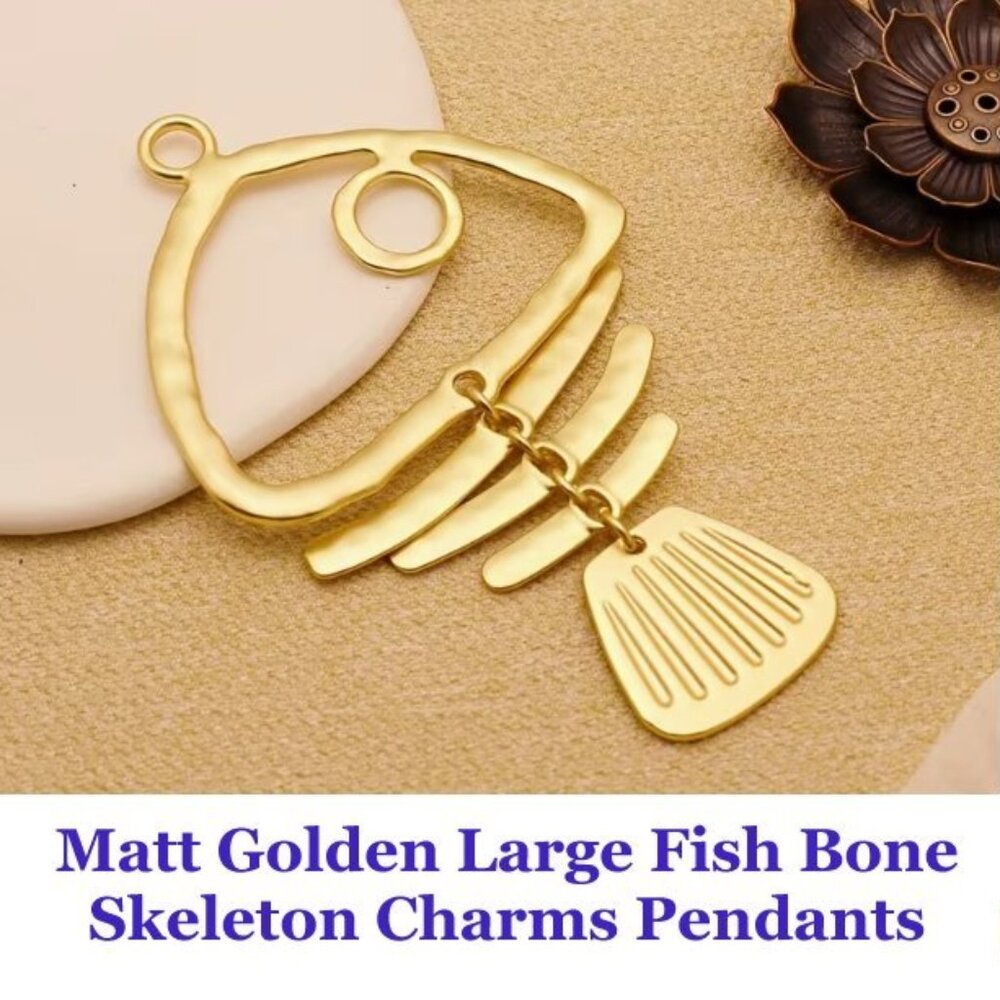 Matt Golden Large Fish Bone Skeleton Charms Pendants
